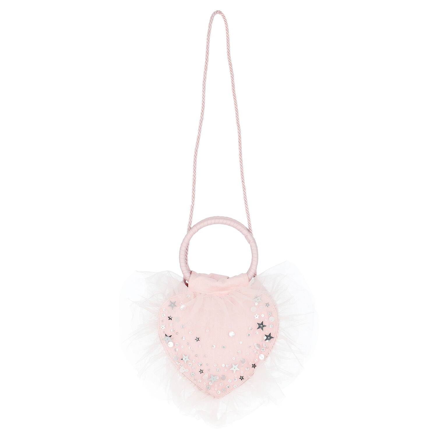 Girls Pink Heart Embellished Handbag, 1, hi-res